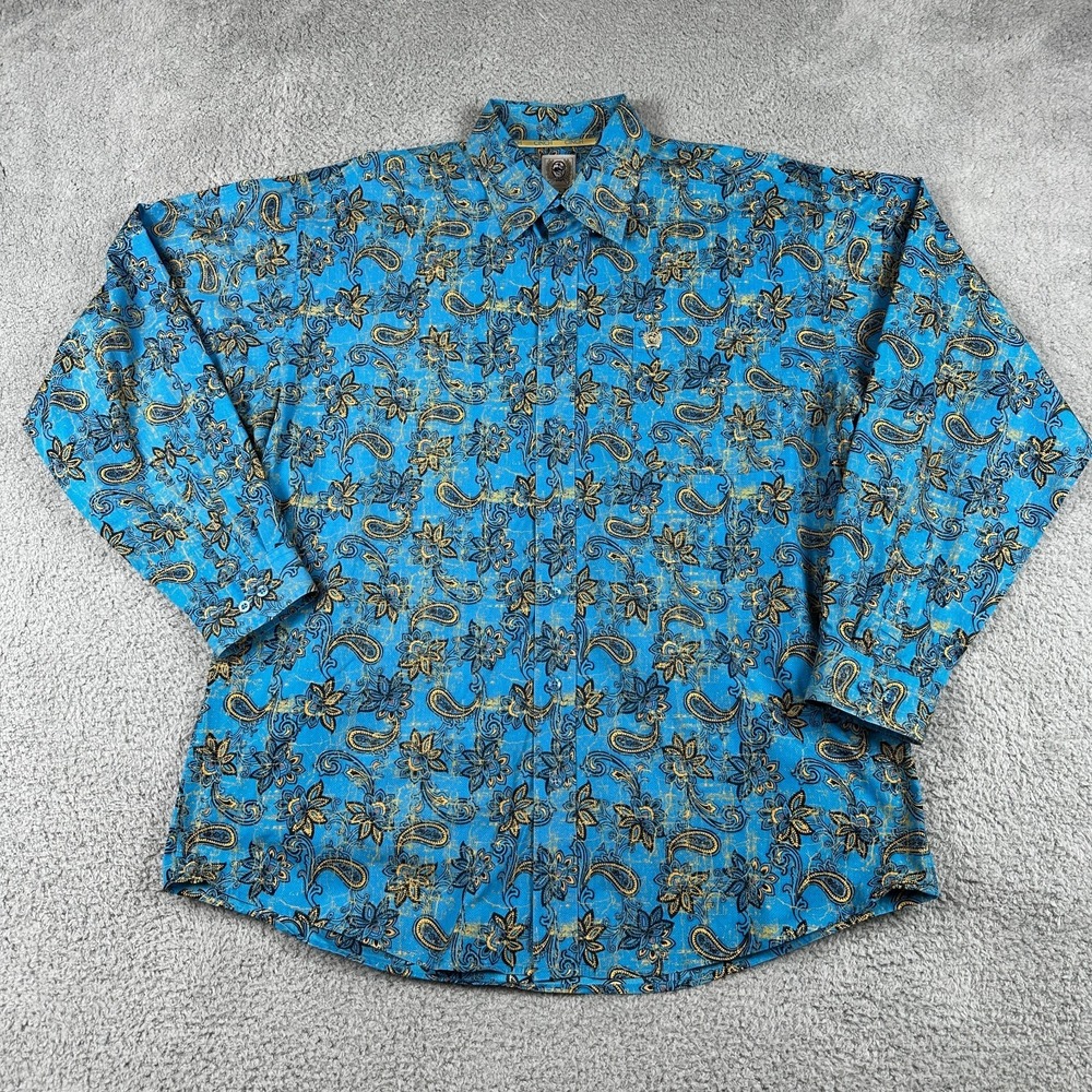 Cinch Shirt Mens Large Blue Paisley Button Up Cowboy Ranch Front Pocket